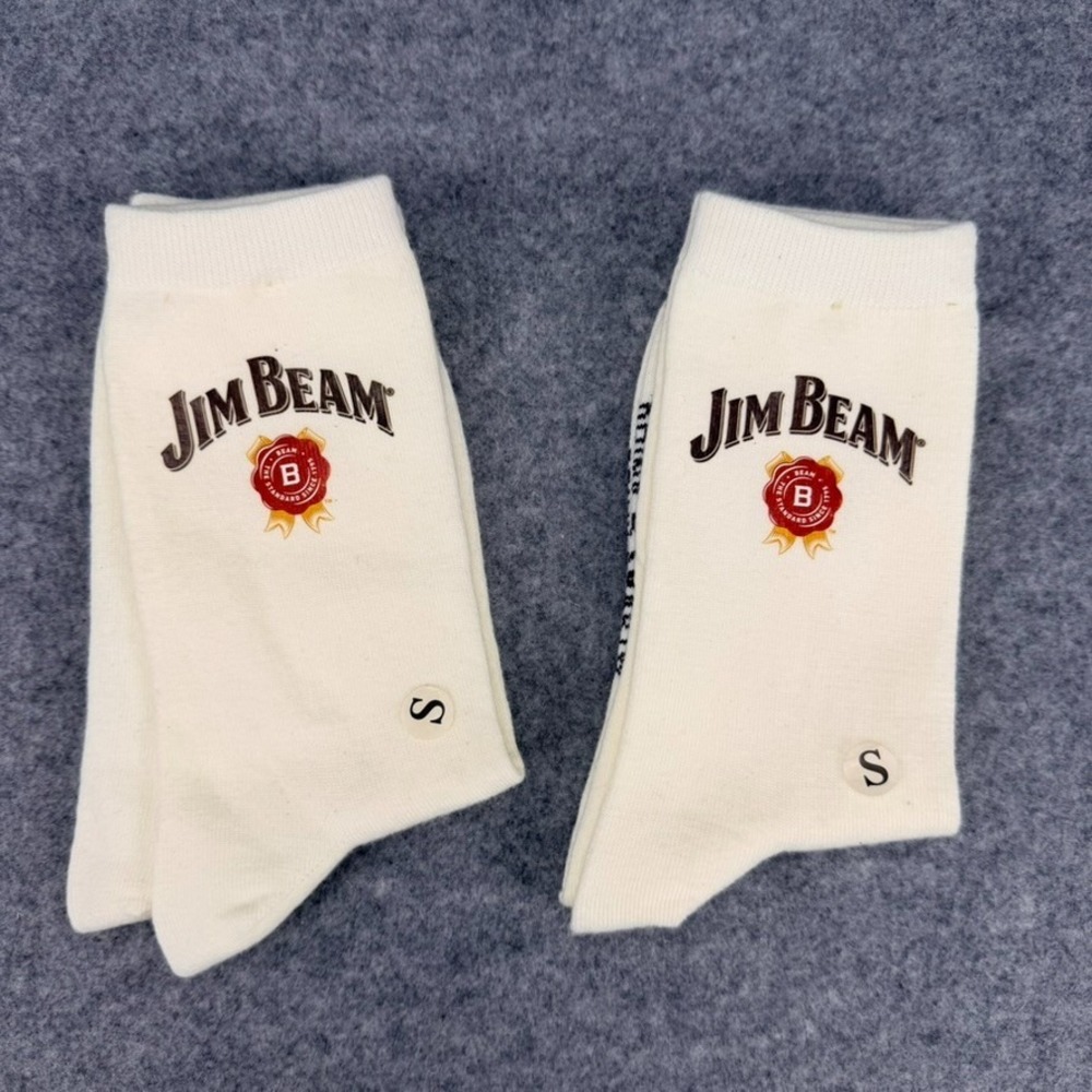 Jim Beam Crew Socks White Small S Pair New Stitched Drink Smart Bourbon Promo